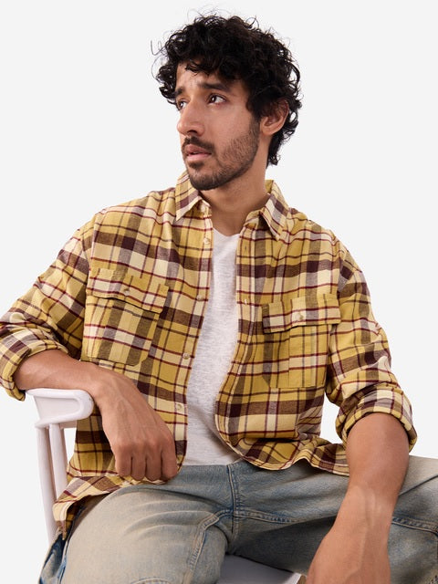 Plaid Oak Buff Men Utility Shirts