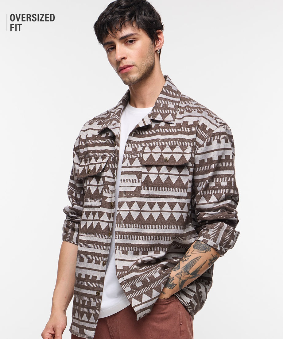 Jacquard Sandstone Men Shackets