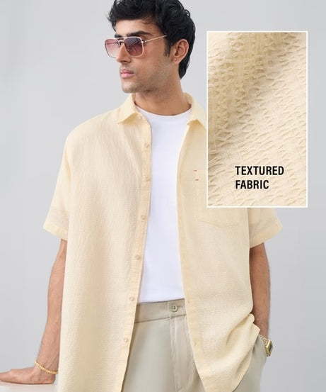 Textured Shirt Ivory Men Textured Shirts