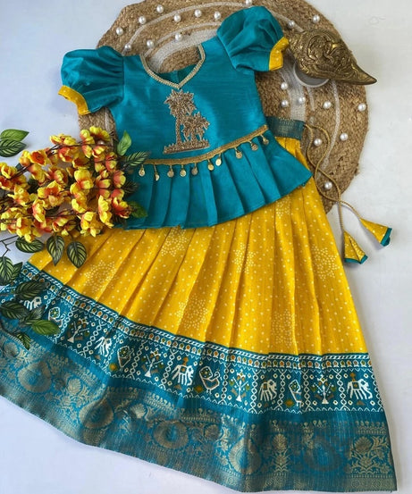 Kids & Girls Heavy Pure Dola Silk With Zari Design Lehenga Blouse 22-KL