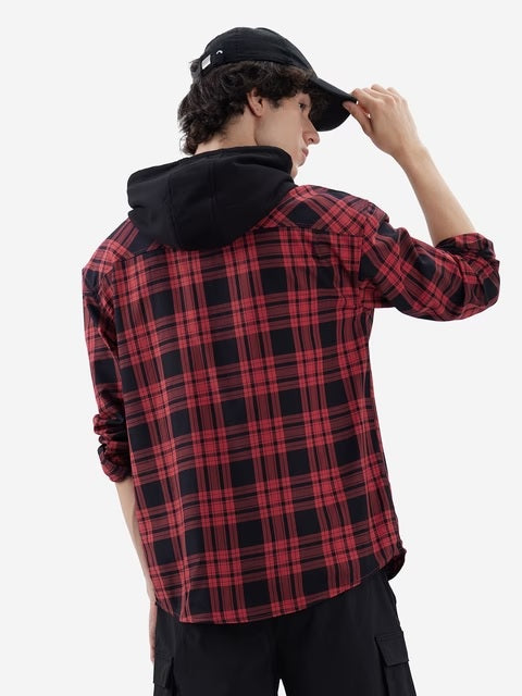Plaids Red, Black Hooded Shirts