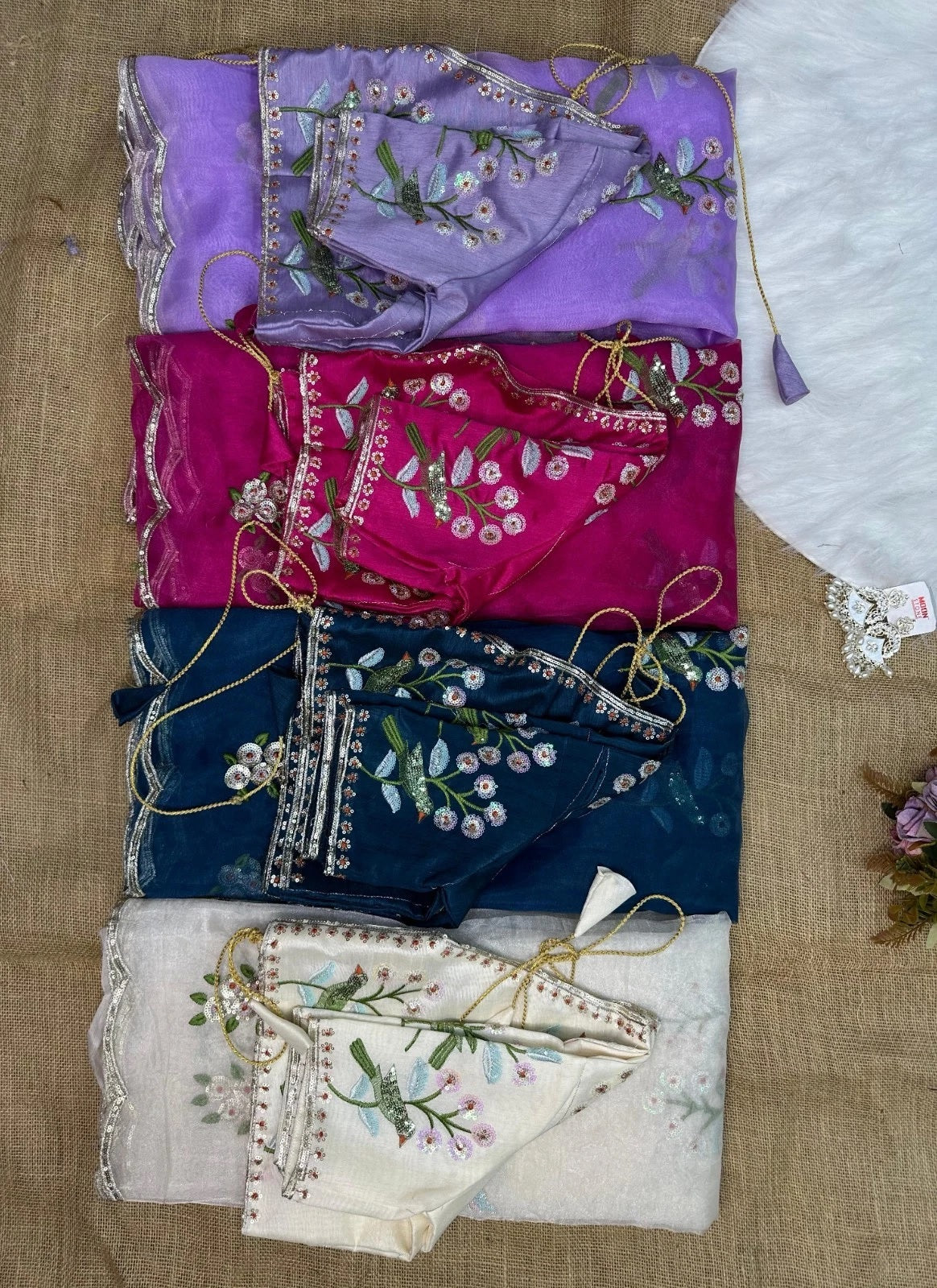 Soft Organza Saree With Embroidery Sequence Work Sari With Blouse