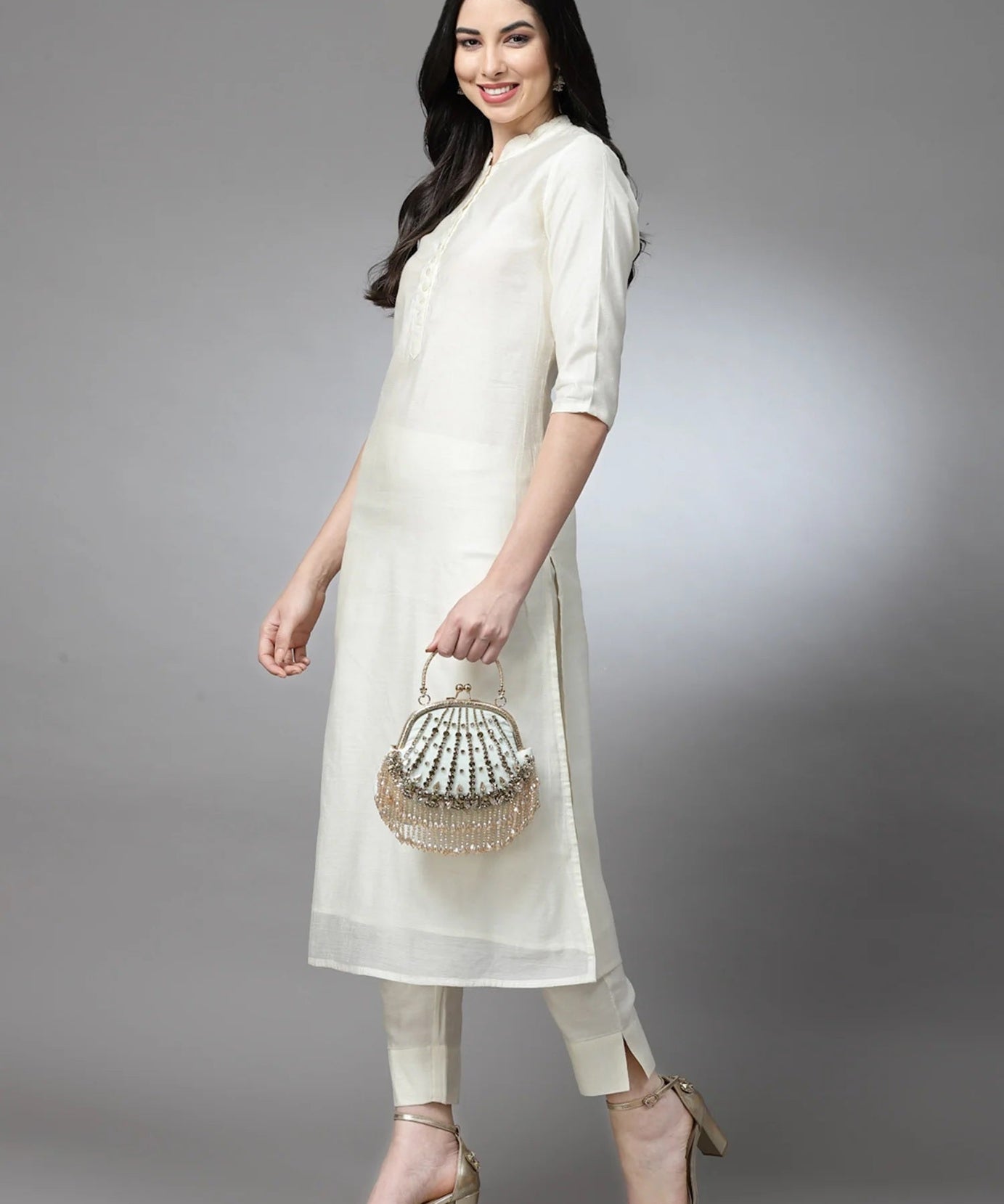 Dangle Stone Work Embellished Velvet Purse Clutch