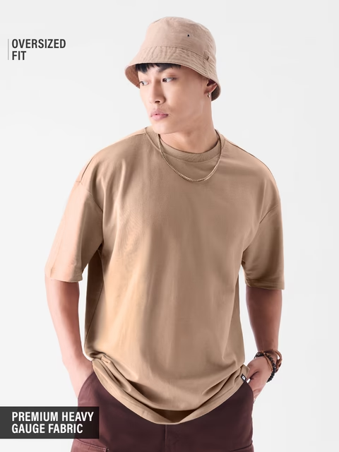Solids Soft Brown Oversized T-Shirts
