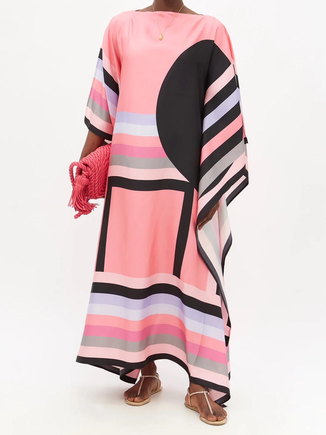 Printed Silk Crepe Women Long Kaftan