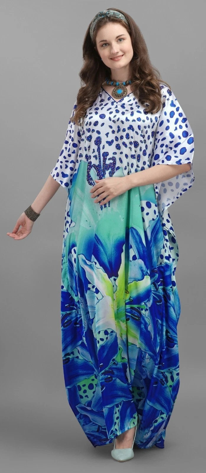 Long Colorful Printed Kaftan Dress For Women Soft Loungewear