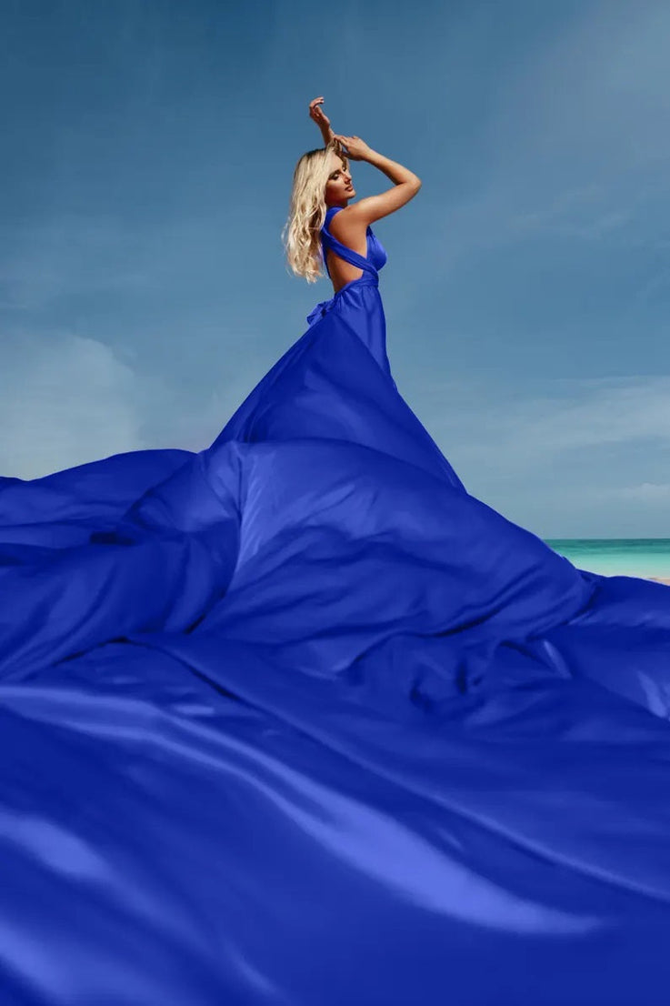 Electric Blue Flying Dress For Photoshoot Infinity Flying Dress Asymmetrical Flying Dress
