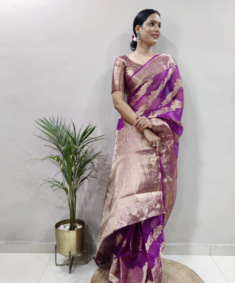 Premium Organza Silk Saree Wedding Wear Function Exclusive Saree With Blouse 11-HR