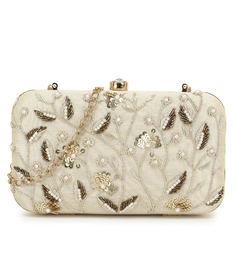 Designer Embellished Faux Silk Clutch