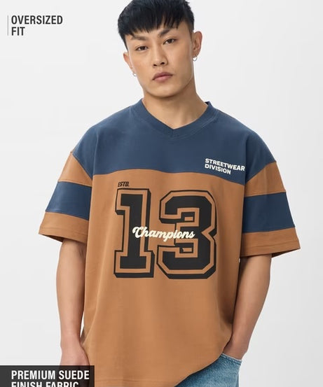 Colourblock Teal Terrain Oversized T-Shirts