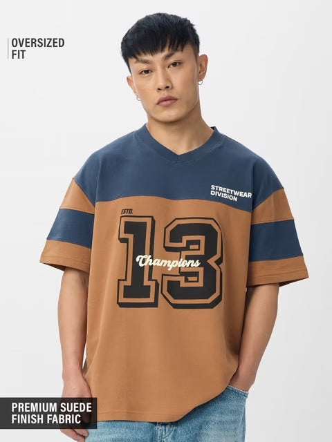 Colourblock Teal Terrain Oversized T-Shirts