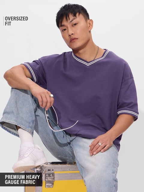 Solids Deep Violet Oversized T-Shirts