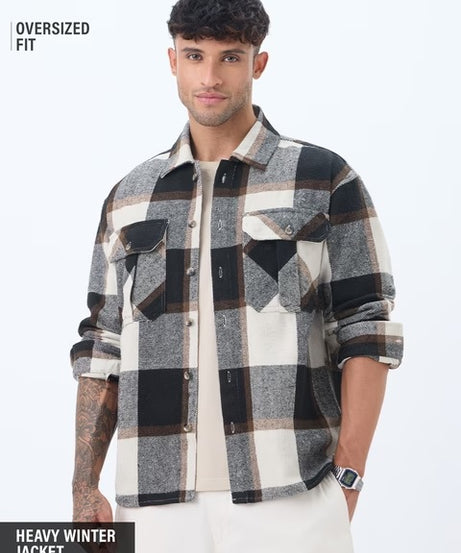 Plaid Cream, Blue, Grey Men Flannel Shackets