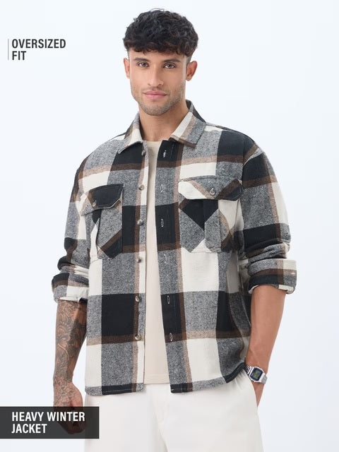 Plaid Cream, Blue, Grey Men Flannel Shackets