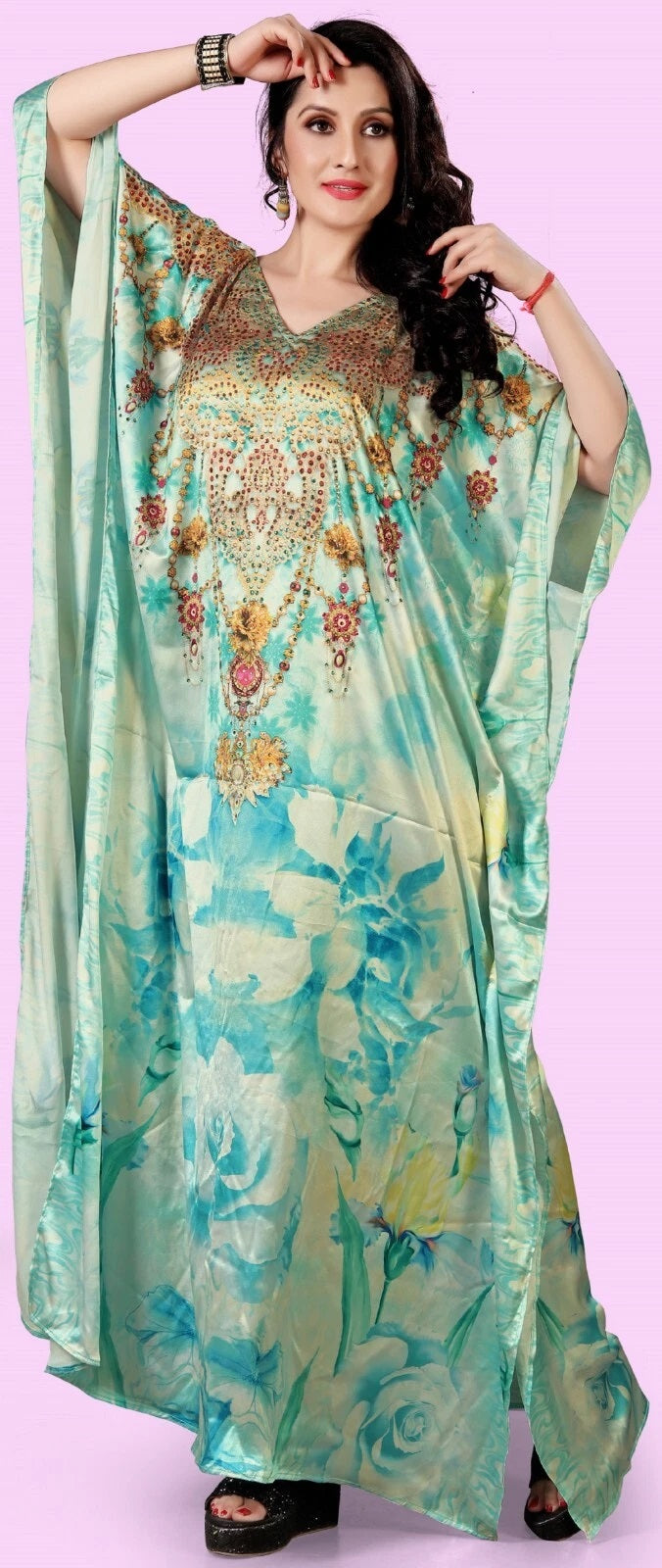 Kaftan Dress for women free size V- Neck Sleeve Caftans Long Bathing Suit