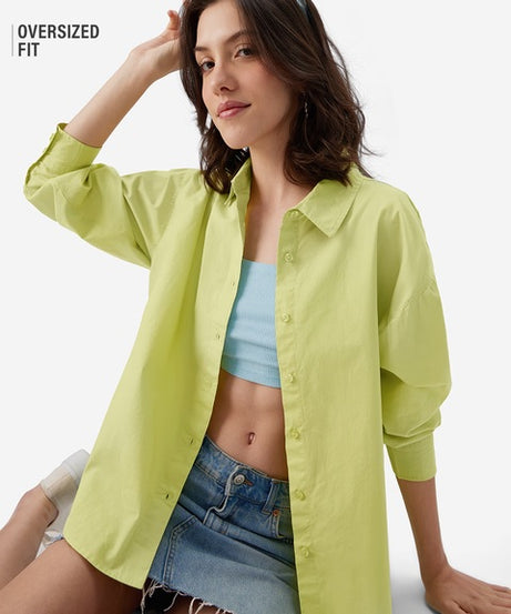 Solids  Lime Green Women Boyfriend Shirts