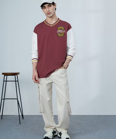 Varsity Scarlet Oversized Full Sleeve T-Shirts
