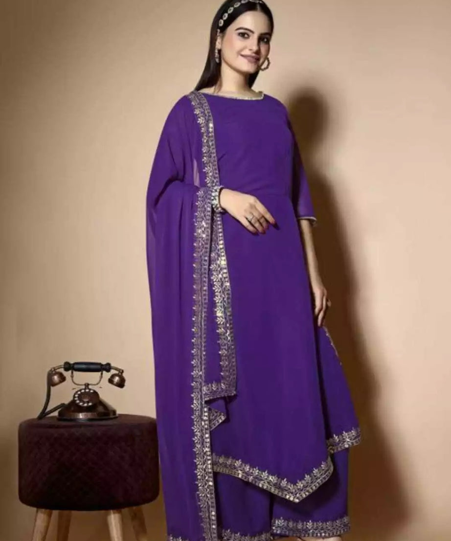 Classic Function Full Stitched Georgette Top Palazzo & Dupatta