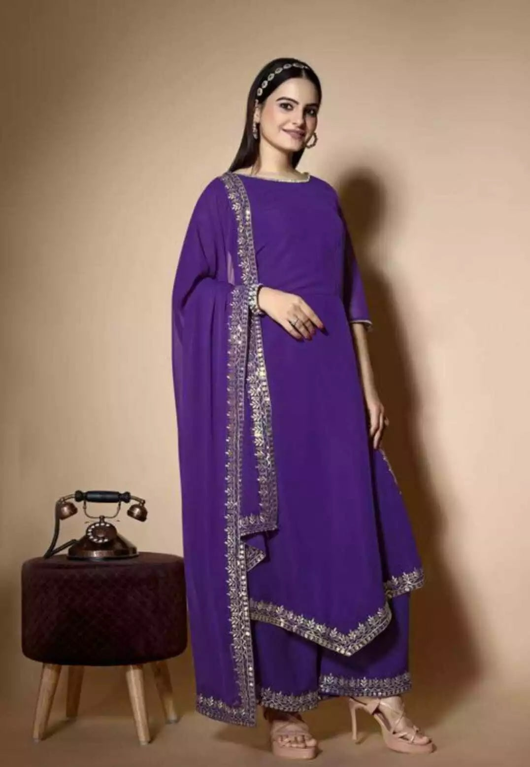 Classic Function Full Stitched Georgette Top Palazzo & Dupatta