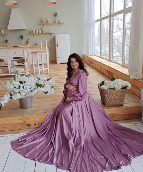 Elegant Long Maternity Dress for Wedding Guest and Photoshoot Baby Shower Dress