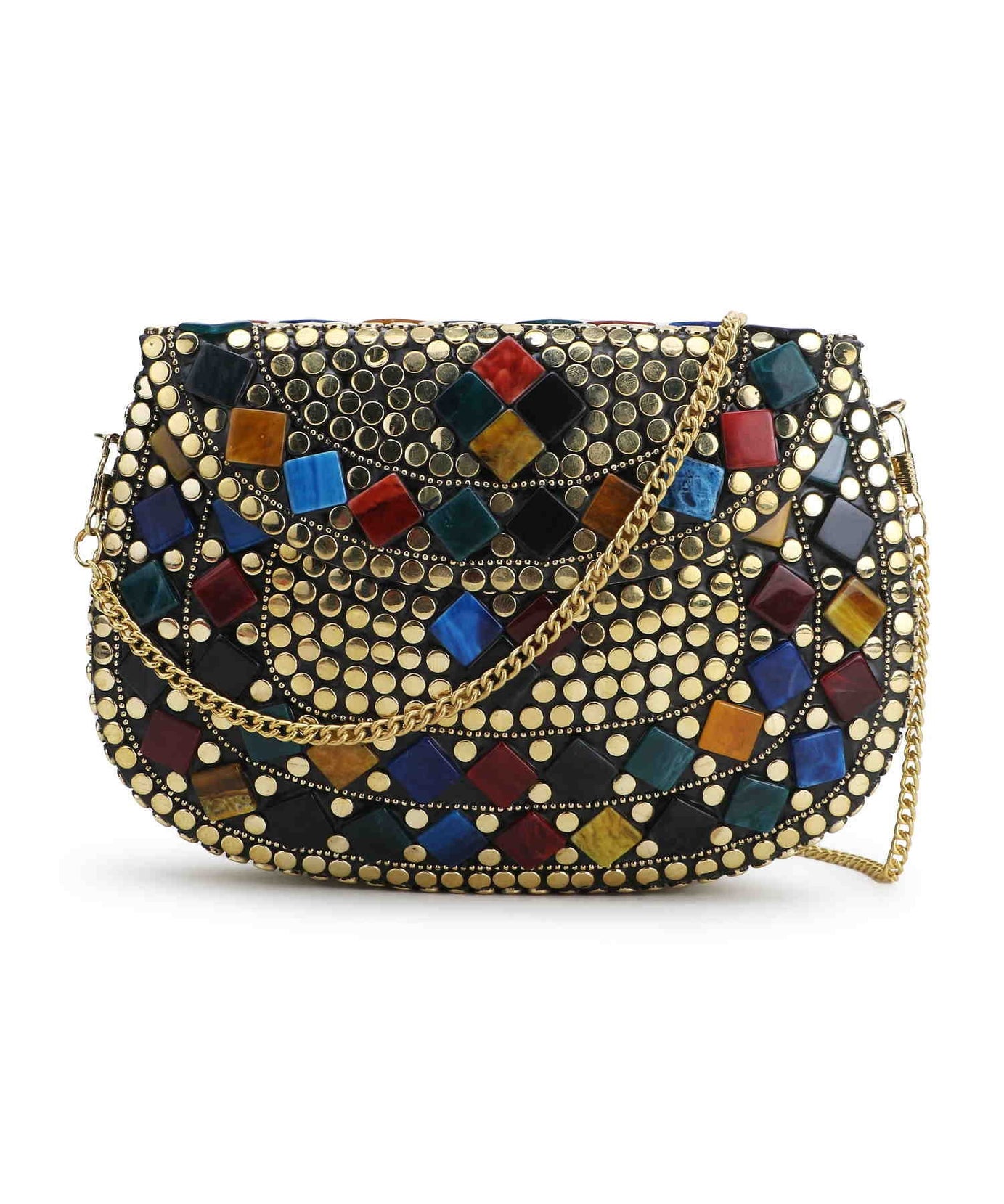 Mosaic Embellished Metal Clutch