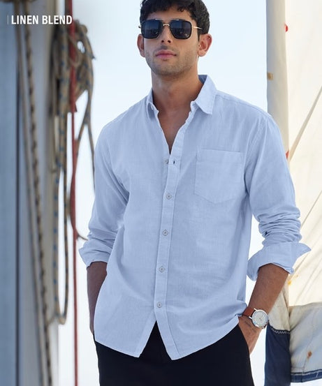 Cotton Linen Sky Blue Cotton Linen Shirts