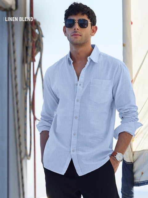 Cotton Linen Sky Blue Cotton Linen Shirts