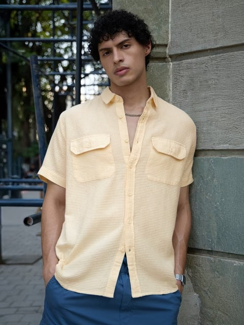 Off White Men Textured Shirts