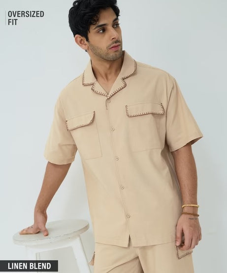 Cotton Linen Utility Sand Oversized Shirts