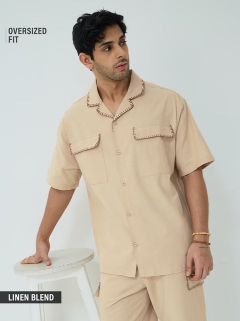 Cotton Linen Utility Sand Oversized Shirts