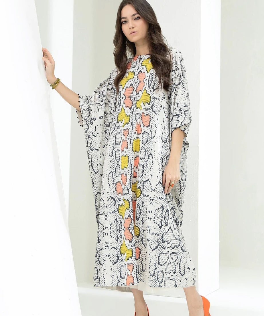 Soft Satin Silk  Beach Wear  Printed Women's Long Kaftan