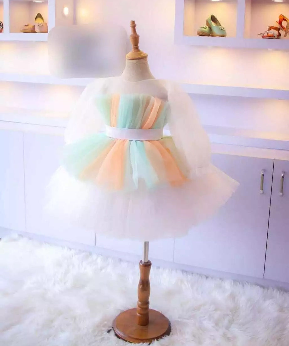 Little Girl's Net Full Flair With Multi Color Dress