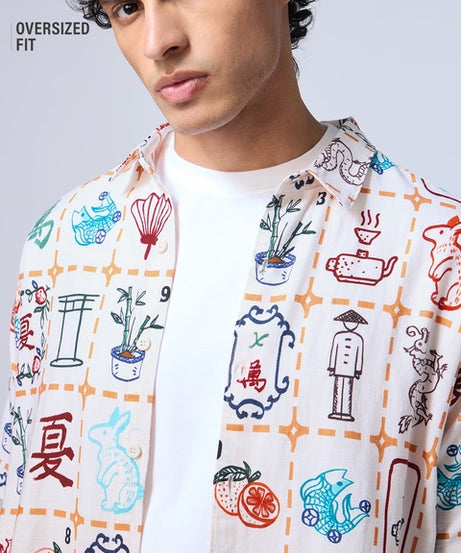 Ombre Mahjong Tiles Oversized Shirts