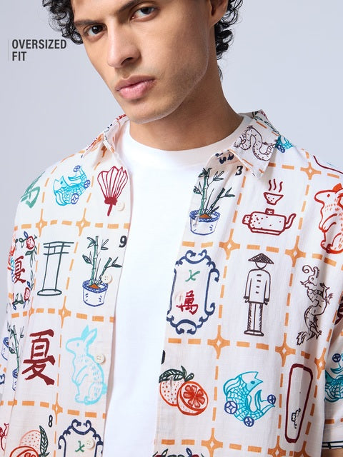 Ombre Mahjong Tiles Oversized Shirts