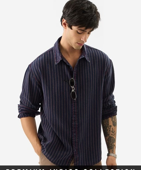 Indigo Stripes Men Relaxed Shirts