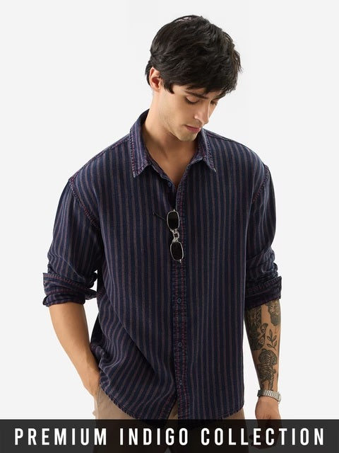Indigo Stripes Men Relaxed Shirts