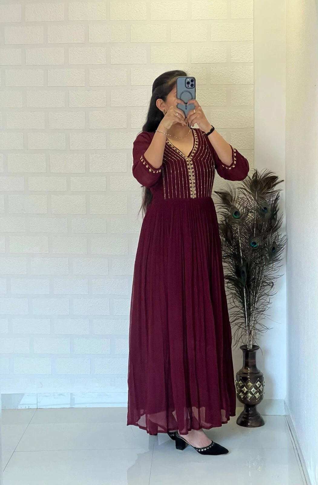 Full Stitched Traditional Wear Blooming Georgette Kurti Long Gown