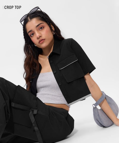 Solids  Black Onyx Women Cropped Shirts