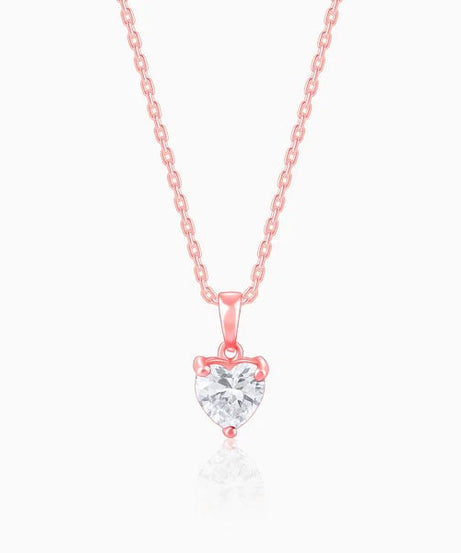 Rose Gold Solitaire Heart Pendant With Link Chain