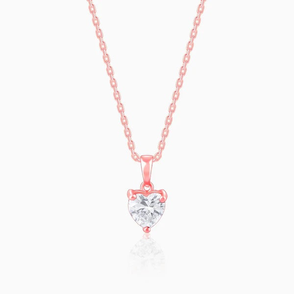 Rose Gold Solitaire Heart Pendant With Link Chain