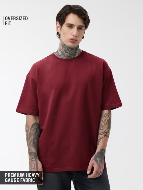 Solids Deep Red Oversized T-Shirts