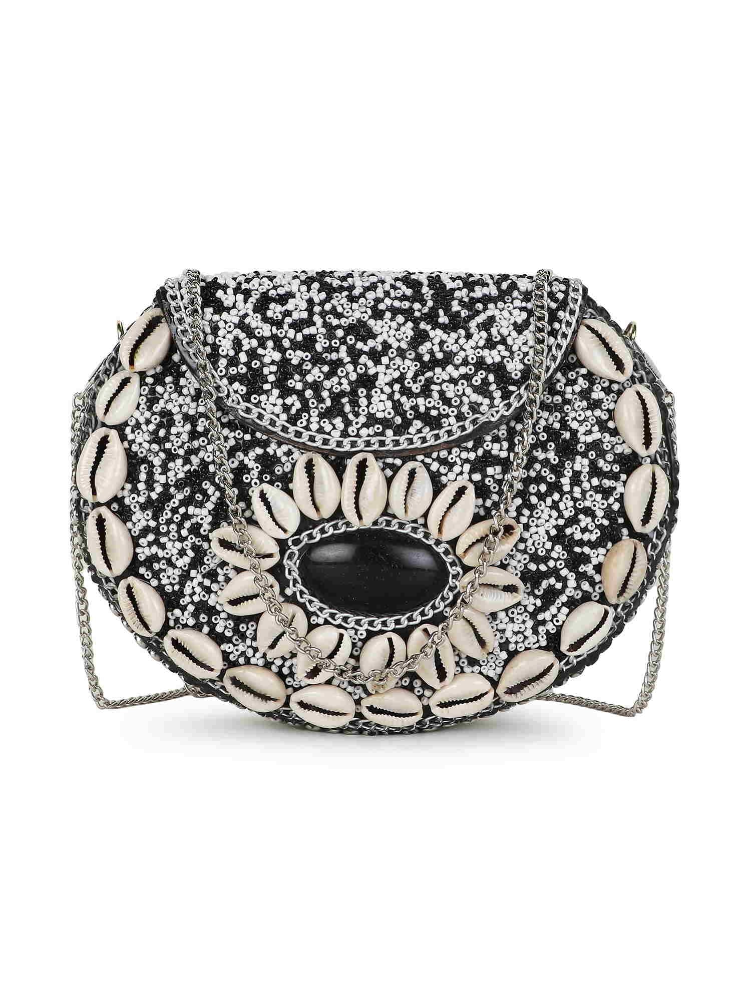 Mosaic Shell Embellished Metal Clutch