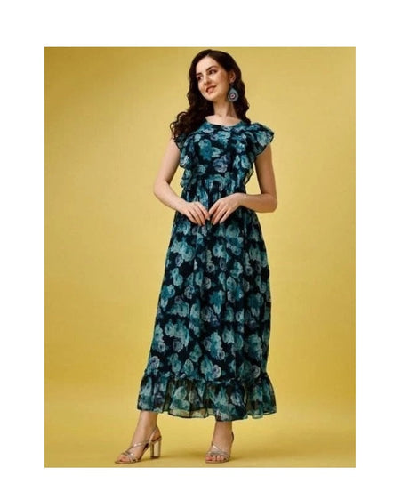 Elegant Beautiful Georgette Printed Long Flared Dress Gown