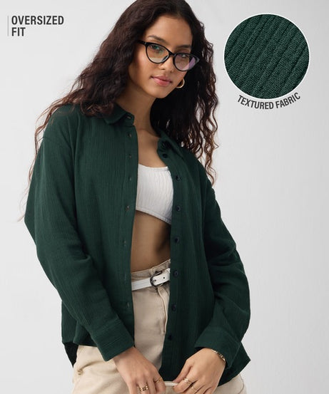 Solids  Emerald Green Women Oversized Shirts