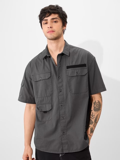 Utility Moon Grey Oversized Shirts