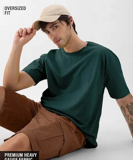 Solids Emerald Green Oversized T-Shirts