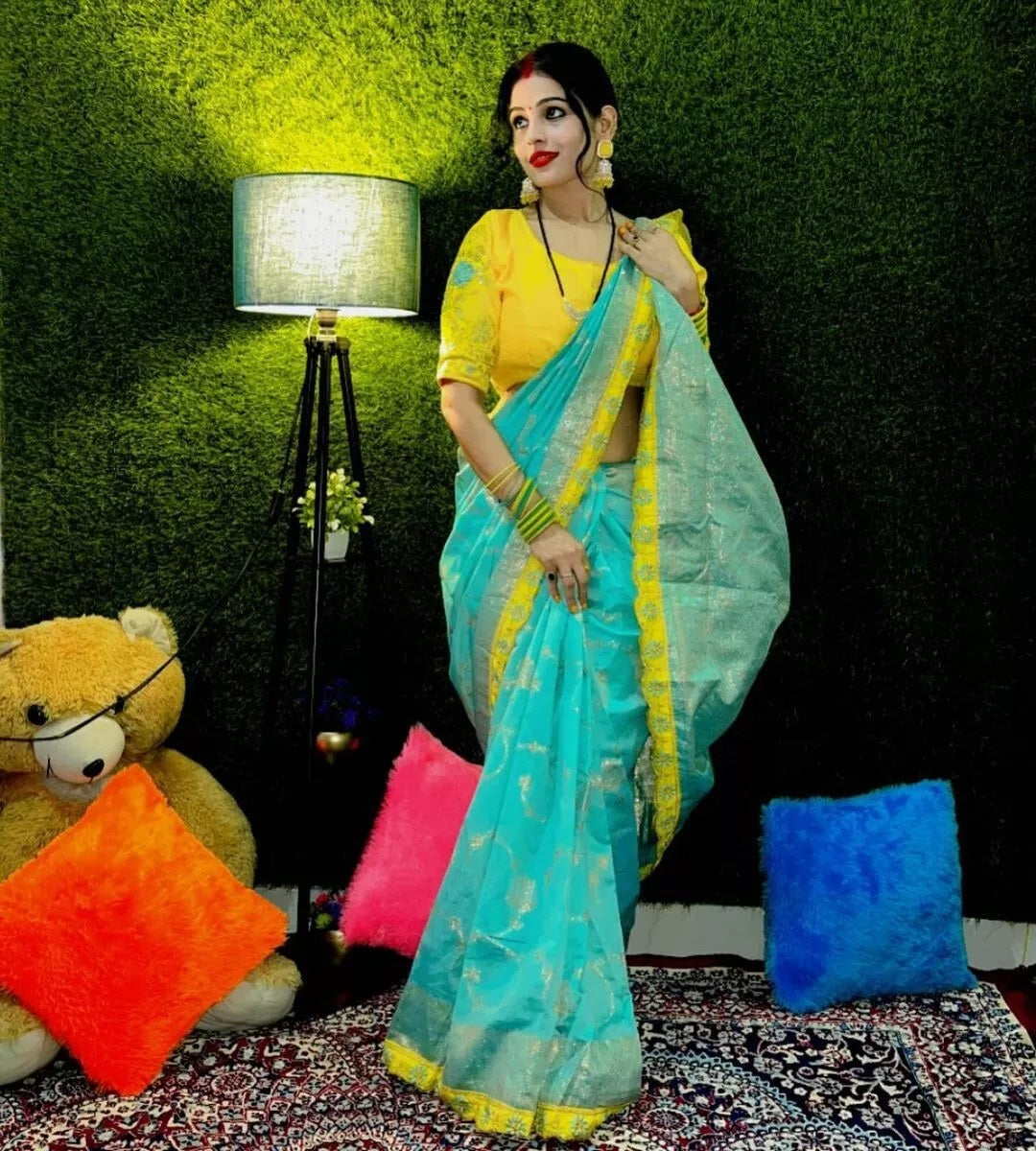 Lichi Silk With Rich Zari & Badla Zari Work Rich Embroidery Lace Saree With Blouse