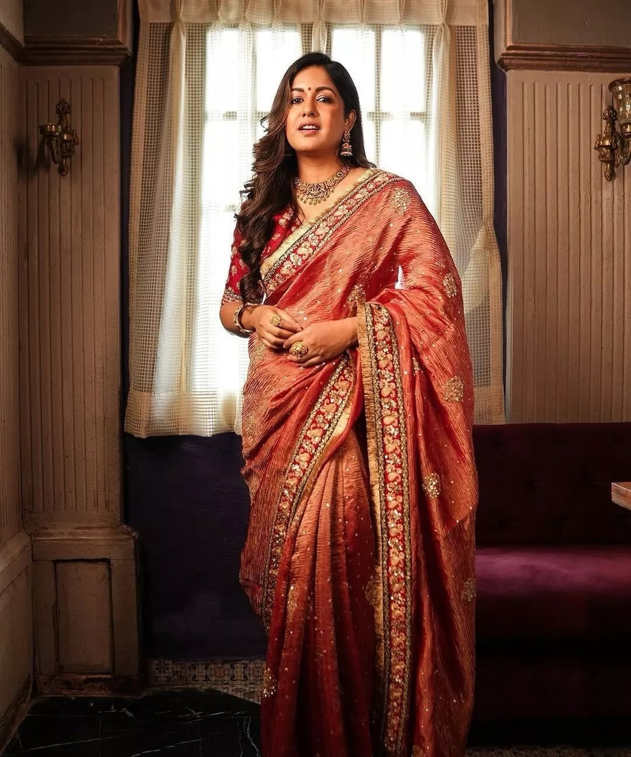 Heavy Soft Banarasi Crush Fabric Party Wedding Wear Saree,Function Sari