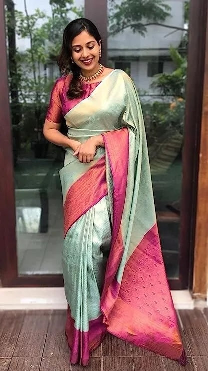 Banarasi Soft Silk Sari With Unstitched Blouse