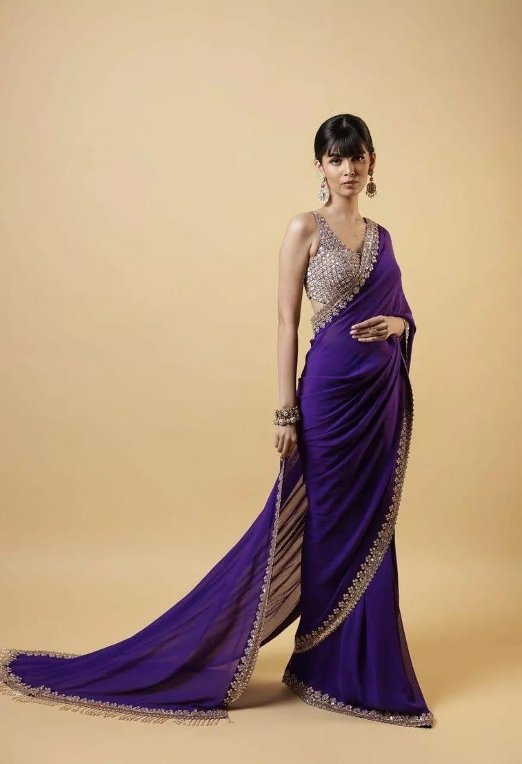 Georgette Wedding Saree & Blouse,Party Function Wear Sari & Blouse